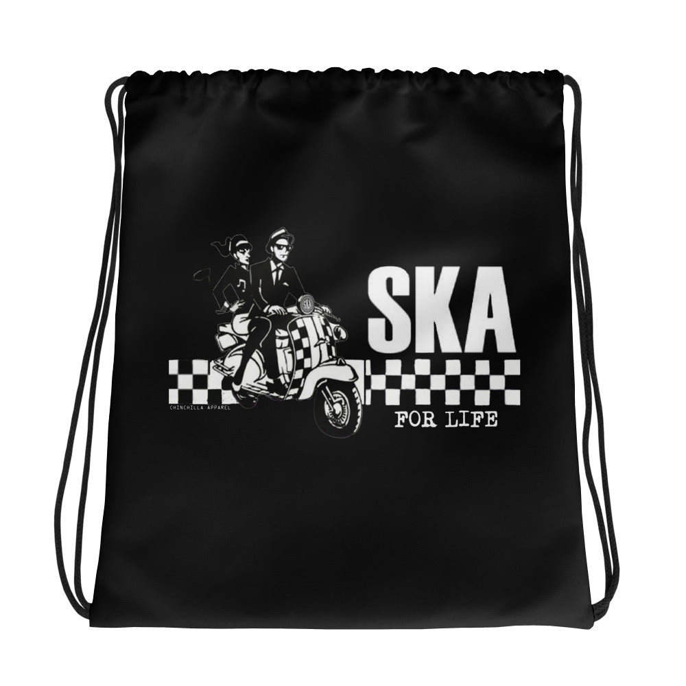 Ska For Life Drawstring Bag (Black) - Chinchilla Choons